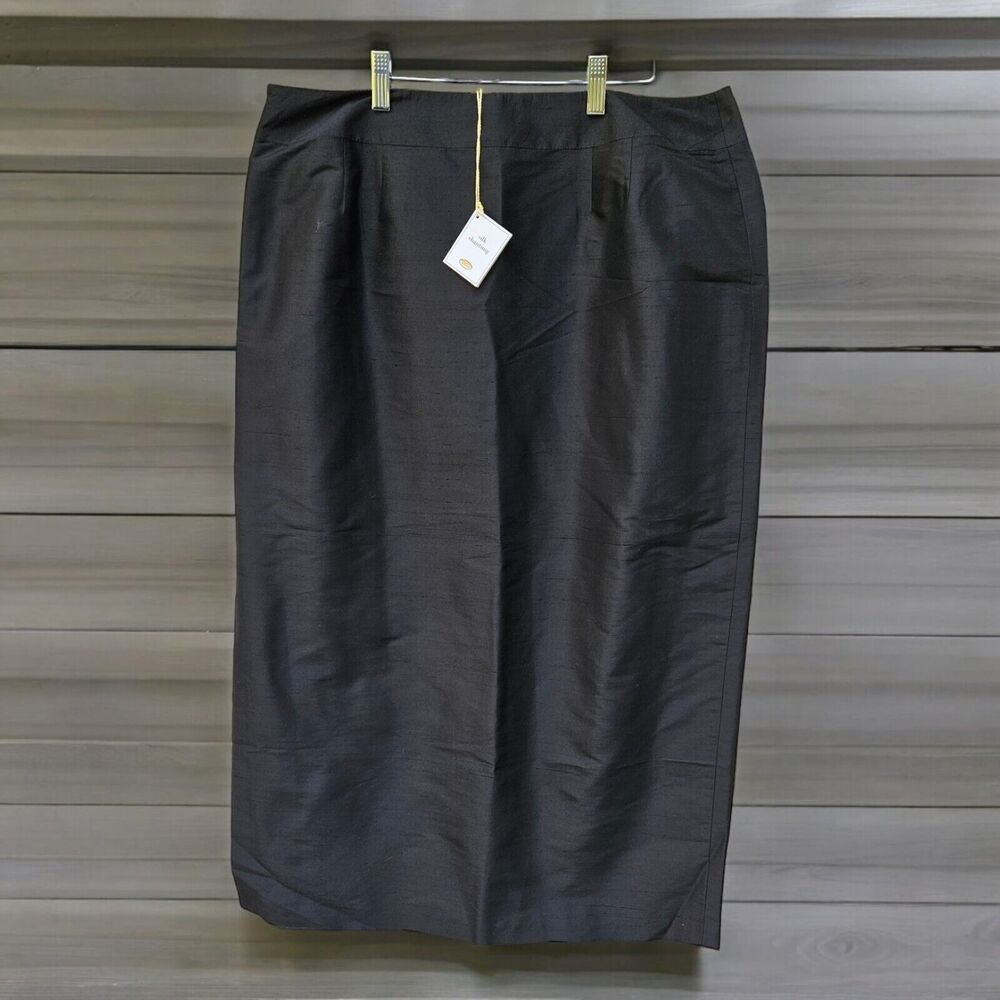 Talbots Silk Shantung Black Pencil Skirt Women's Size 18 Side Slit Capsule